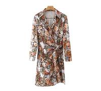 HJUGHPN Mini robe vintage à manches longues pour femme avec nœud papillon imprimé floral (taille M)