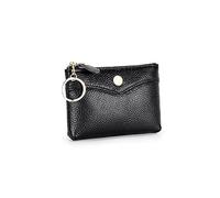 HJUGHPN Porte-monnaie multifonction en cuir de vache avec poches zippées pour femme avec porte-clés, noir, Taille unique