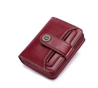 HJUGHPN Portefeuille en cuir véritable pour femme avec fermeture éclair courte et chaîne - Joli petit porte-monnaie - Portefeuille pour femme, Rouge, Taille unique