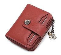 HJUGHPN Portefeuille en cuir véritable pour femme avec fermeture éclair courte et chaîne - Joli petit porte-monnaie - Portefeuille pour femme, Orange, Taille unique