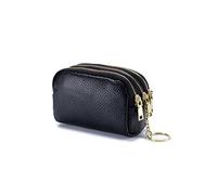 HJUGHPN Portefeuille pour femme en cuir véritable avec trois fermetures éclair - Mini pochette de rangement pour femme, noir, Taille unique