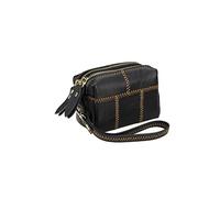 HJUGHPN Portefeuille pour femme - Petit portefeuille pour femme - Double fermeture éclair - Porte-monnaie simple en cuir de vache véritable - Mini portefeuille court - Poche pour clés, noir, Taille