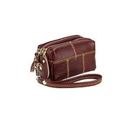 HJUGHPN Portefeuille pour femme - Petit portefeuille pour femme - Double fermeture éclair - Porte-monnaie simple en cuir de vache véritable - Mini portefeuille court - Poche pour clés, marron, Taille