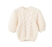 HJUGHPN Pull à col haut pour femme - Automne et hiver - Blanc - Coupe ajustée - Manches à bulles - Haut tricoté décontracté