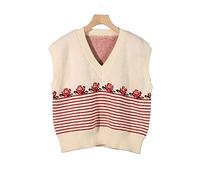 HJUGHPN Pull Femme Automne et Hiver Femmes Pull Gilet Sans Manches Rayé Fleur Blouse