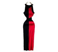HJUGHPN Pull Femme Bowknot Tricoté Robe d'été Col Rond Sans Manches Coupe Slim Fit Bureau Femmes A-line Splice Dress