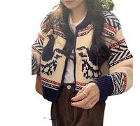 HJUGHPN Pull femme couleur contrastée à manches longues pull épais pour femme fermeture éclair cardigan court tricoté manteau d'hiver