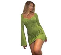 HJUGHPN Pull Femme Élégante Manches Longues Mini Robe Col V Sexy Slim Street Femme Skinny Party Dress (L)