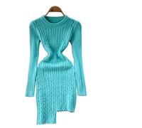 HJUGHPN Pull femme irrégulier solide en tricot jupe col rond manches longues robe pour femme hiver rue wear robe chaude