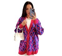 HJUGHPN Pull Femme Sexy Femmes Contraste Cardigan Tricoté Col V Boutons Géométriques Manches Longues Cachemire Pull Automne Femme Robe Ample
