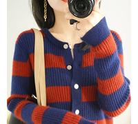 HJUGHPN Pull Femmes Automne Et Hiver Cardigan Tricoté Femme Col Rond Pull Lâche Large Rayures Couture Slim Manteau (XL)
