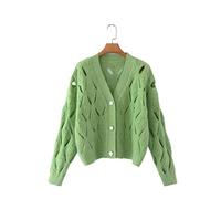 HJUGHPN Pull Femmes Cardigan Femme Tricot Creux Chic Col V Vêtements Lâche Décontracté En Automne