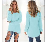 HJUGHPN Pull pour femme automne en peluche chaud doux et confortable à manches longues décontracté ample col rond (bleu, 3XL)