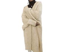 HJUGHPN Pull pour femme automne et hiver longueur moyenne cardigan tricoté épais ample visage frit torsadé veste cardigan pour femme