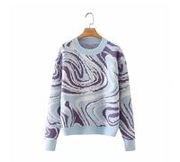 HJUGHPN Pull pour femme automne hiver pull décontracté haut col rond manches longues surdimensionné pull tricoté ample (bleu)