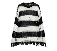 HJUGHPN Pull pour femme automne mince Split pull ample décontracté col rond pull rayé rue design vêtements pull L