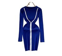 HJUGHPN Pull pour femme avec fermeture éclair contrastée - Manches longues - Coupe extensible - Robe chaude d'hiver - Robe pull courte solide et sexy