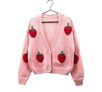 HJUGHPN Pull pour femme brodé surdimensionné cardigan décontracté à manches longues en tricot cardigan avec bouton veste ample pour femme