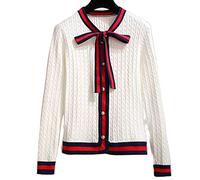 HJUGHPN Pull pour femme - Cardigan en tricot épais - Pull à nœud papillon - Col rond - Manteau d'automne et d'hiver pour femme - Manteau rayé pour femme
