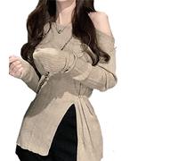 HJUGHPN Pull pour femme - Cardigan tricoté à carreaux - Coupe ample - Taille haute - Fin