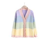 HJUGHPN Pull pour femme cardigan tricoté arc-en-ciel patchwork col en V simple boutonnage décontracté vêtements d'été pour femmes hauts