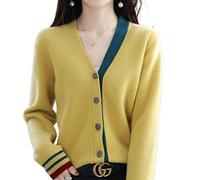 HJUGHPN Pull pour femme Printemps et Automne Couleur assortie Cardigan Col en V Tricot Pull Tempérament Veste