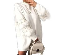 HJUGHPN Pull pour femme - Pull ample en poils de lapin - Pull chaud épais pour l'hiver - Pull surdimensionné