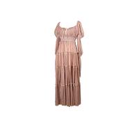 HJUGHPN Robe à lacets pour femme - Manches longues - Taille haute - Couleur unie - En mousseline plissée - Printemps