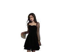 HJUGHPN Robe à manches longues pour femme - Style vintage et élégant - En maille - Col carré - Mini robe sexy - Coupe trapèze - Taille haute - Taille XXL