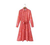 HJUGHPN Robe chemise à manches longues avec nœud pour femme - Imprimé texture animale - Taille L