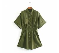 HJUGHPN Robe chemise vintage à manches courtes et col rabattable, taille élastique, décontractée (M)