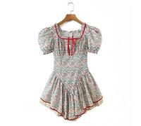 HJUGHPN Robe courte à lacets avec col carré et manches bouffantes pour femme (taille S)