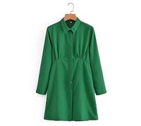 HJUGHPN Robe courte décontractée pour femme avec col rabattu et plis Vert Taille S