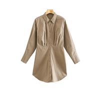 HJUGHPN Robe courte plissée vintage à manches longues boutonnée pour femme (taille américaine M)