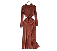 HJUGHPN Robe crayon sexy fendue une pièce pour femme - Coupe élastique - Coupe ajustée - Gilet creux - Robe de fête à manches longues