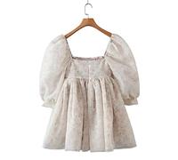 HJUGHPN Robe de bal pour femme en mousseline de soie à imprimé floral avec manches bouffantes - Robe courte pour femme - Motif fée (M)