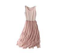 HJUGHPN Robe débardeur en dentelle sans manches pour femme - Col ample - Bretelles spaghetti - Robe d'été en coton - Robe de fête élégante
