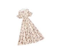 HJUGHPN Robe d'été à manches courtes à volants en mousseline de soie pour femme - Taille haute - Imprimé floral - Robe midi dos nu - Sexy (M)