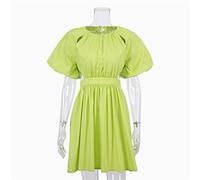 HJUGHPN Robe d'été à manches longues pour femme - Taille haute - Fermeture éclair invisible - Design bouffant - En coton respirant - Chic (170_M)