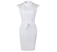 HJUGHPN Robe d'été blanche sans manches en dentelle sexy pour femme - Robe de fête élégante et décontractée - Femme (L)