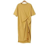 HJUGHPN Robe d'été décontractée pour femme, robe chemise noire, robe midi pour femme, vêtements de style coréen, fente latérale, robes tuniques à manches courtes