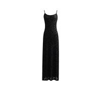 HJUGHPN Robe d'été en dentelle noire à rayures creuses pour femme, robe mi-longue vintage en maille, robe moulante, taille M