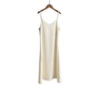 HJUGHPN Robe d'été longue en satin avec bretelles spaghetti pour femmes, robe longue de couleur unie et ample, abricot, taille L