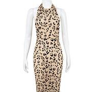 HJUGHPN Robe d'été pour femme - Imprimé léopard - Dos nu - Dos nu - Robe de fête pour femme - Taille M