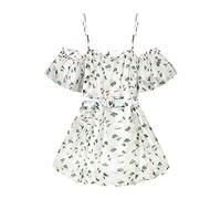 HJUGHPN Robe d'été pour femme - Style vintage - Motif floral brodé - Épaules dénudées - Sans bretelles - Mini robe trapèze