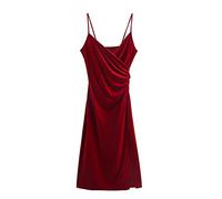 HJUGHPN Robe d'hiver vintage en velours rouge sexy pour femme avec col en V croisé - Robe de fête midi (L)