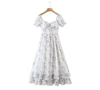HJUGHPN Robe élégante à épaules dénudées pour femme - Imprimé floral - Robe d'été (L)