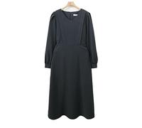 HJUGHPN Robe élégante pour femme avec col en V et manches longues, couleur unie, robe de bureau pour femme, robe de printemps
