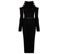 HJUGHPN Robe élégante sexy à épaules dénudées pour femme - Noir et blanc - Longue robe fourreau fine en tricot (taille S)