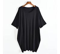 HJUGHPN Robe en modal à manches courtes et col rond - Robe de couleur unie douce et confortable - Grande robe décontractée pour la maison - Noir - 6XL